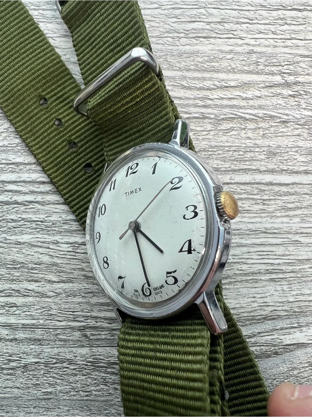 Timex Men's White Dial Watch with Olive Green Nylon Strap